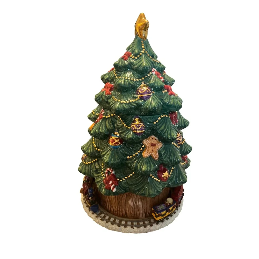 Treasure Craft Holiday Treasures Musical Motion Christmas Tree Cookie Jar Train